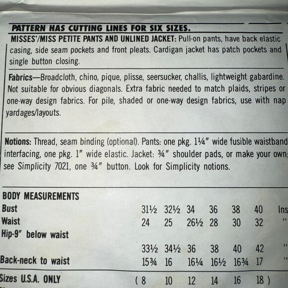 Vintage 1989 Simplicity Womens pattern 9299 Size 8-18 uncut - Picture 4 of 6